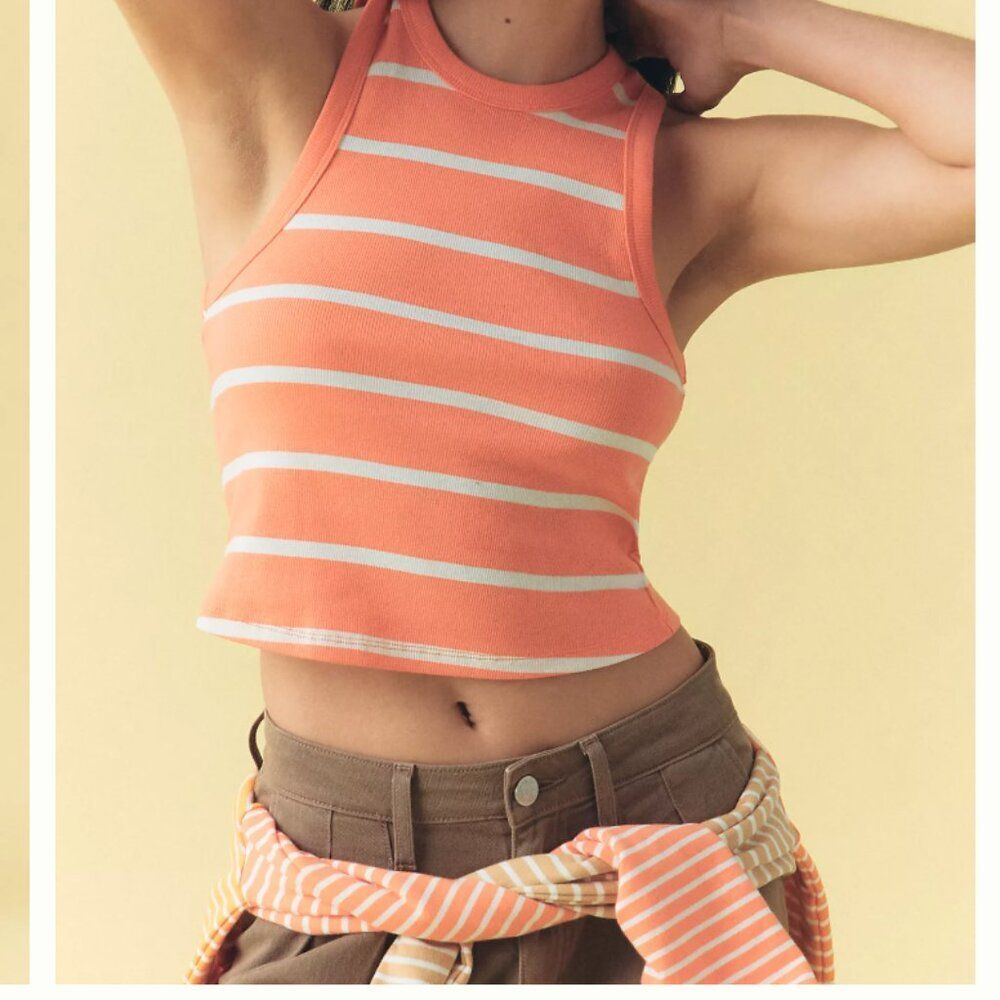 Maeve The Blair Stretch Cotton Crop Racerback Tank Top in Orange (size M)